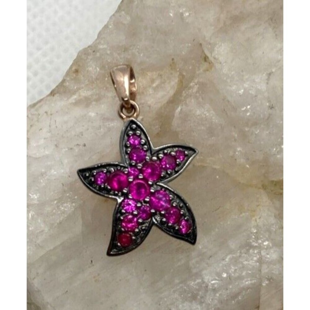 LBV‎ Ruby Gemstone Starfish Pendant Rose Gold Plated Sterling 925 Silver 1.5g